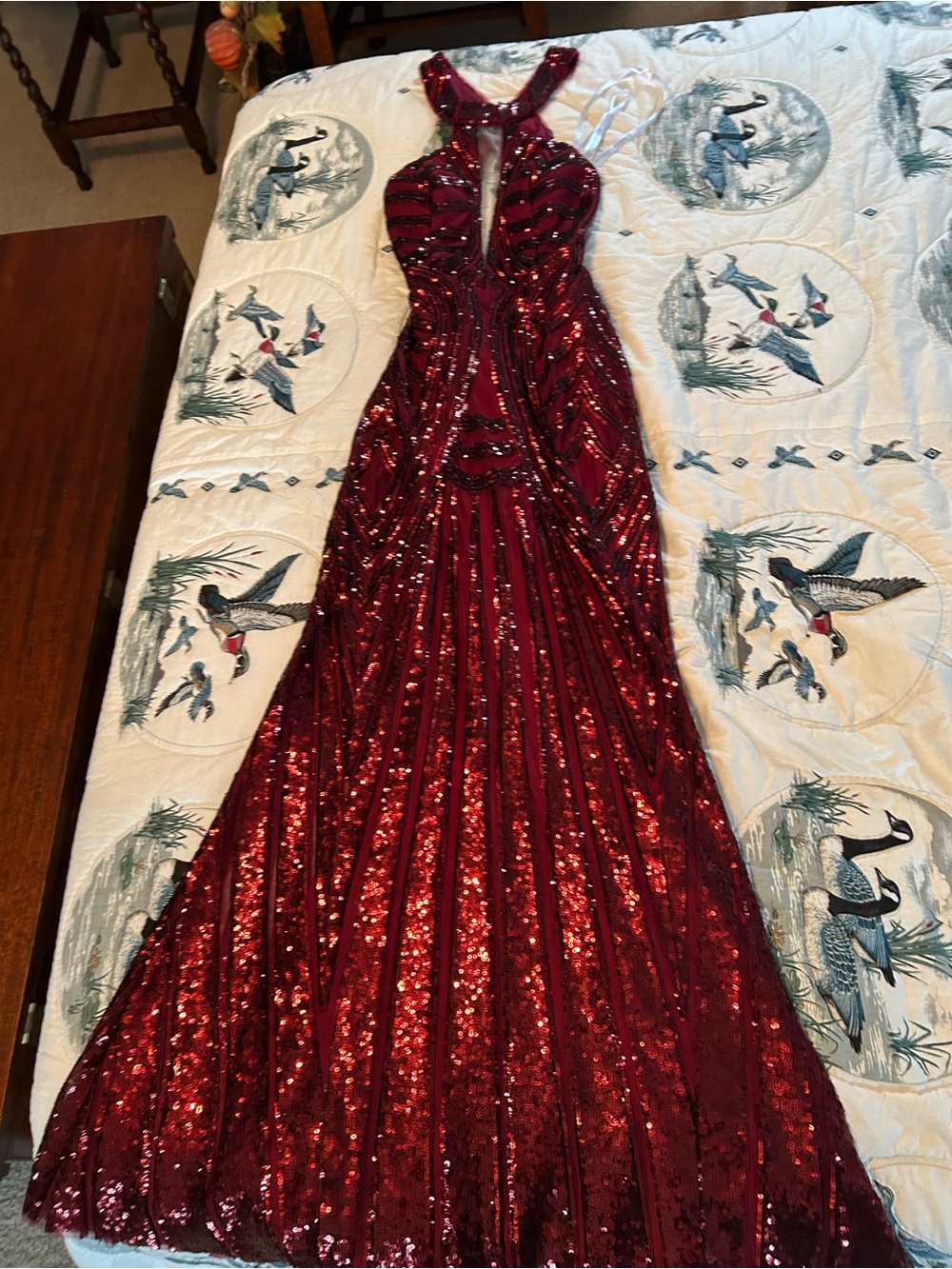Karishma Creations Elegant Red Sequin Halter Maxi Formal/Prom Dress